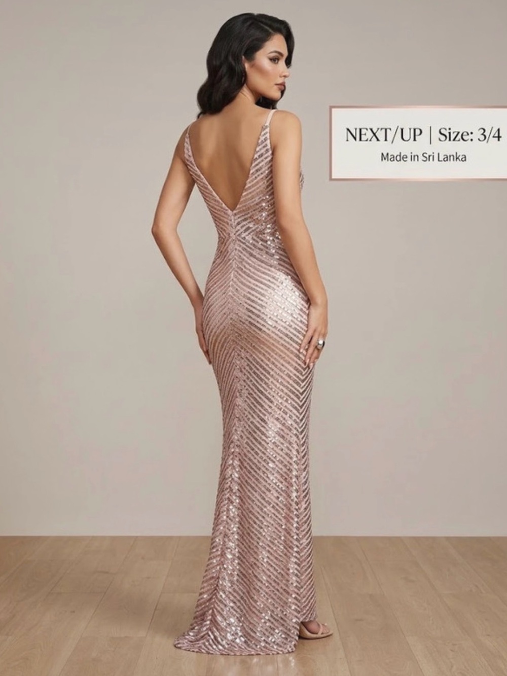 next Rose Gold Sequin Backless V-Neck Evening Dress